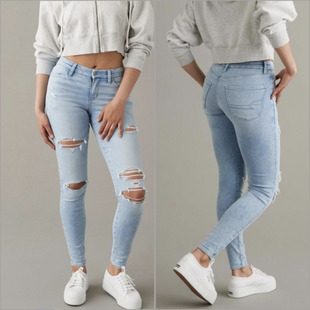 12 Long CURVY American Eagle High Rise Jeggings NWT Ripped Distressed Tall - Picture 1 of 5